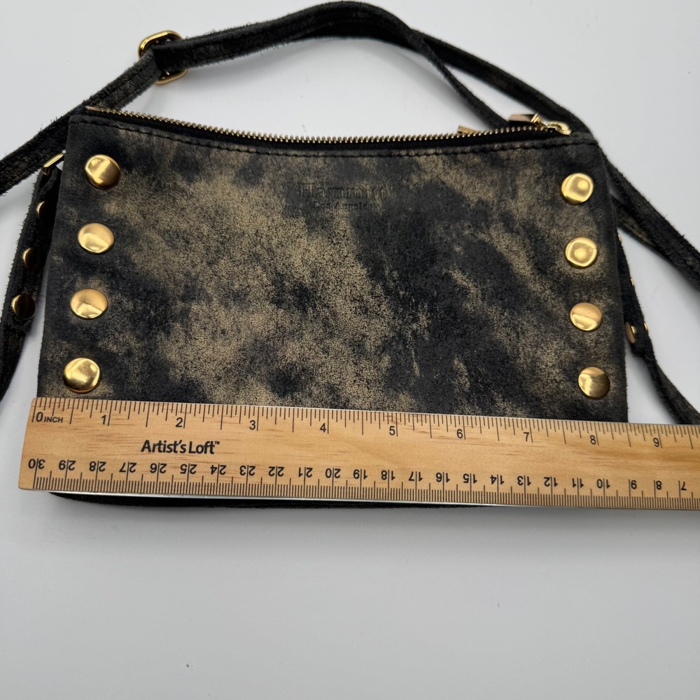 Hammitt Los Angeles VIP Small Crossbody Bag Black Gold Distressed Leather Rivet - Picture 13 of 14